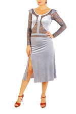 Load image into Gallery viewer, Gray Velvet Tango Dress With Lace Details
