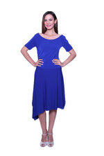 Load image into Gallery viewer, conDiva Blue Long-sleeve Tango Dress with Side Draping | Comfortable Tango Dresses