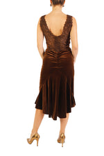 Load image into Gallery viewer, Brown Velvet Tango Dress with Lace Details