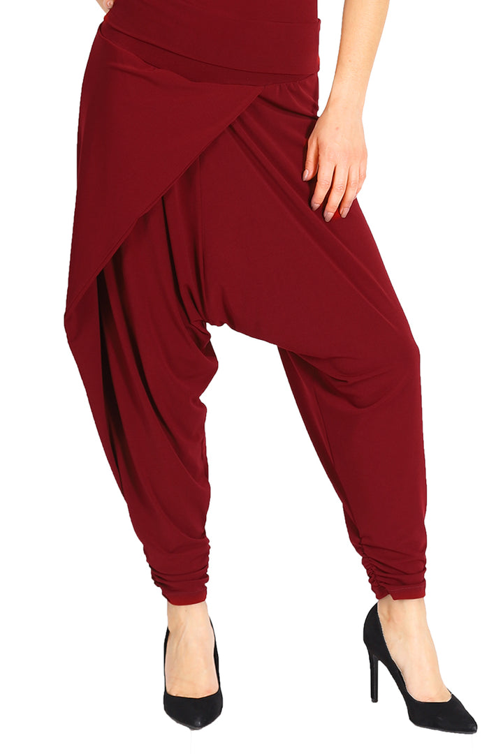 Modern harem style tango pants with wrap front - Burgundy