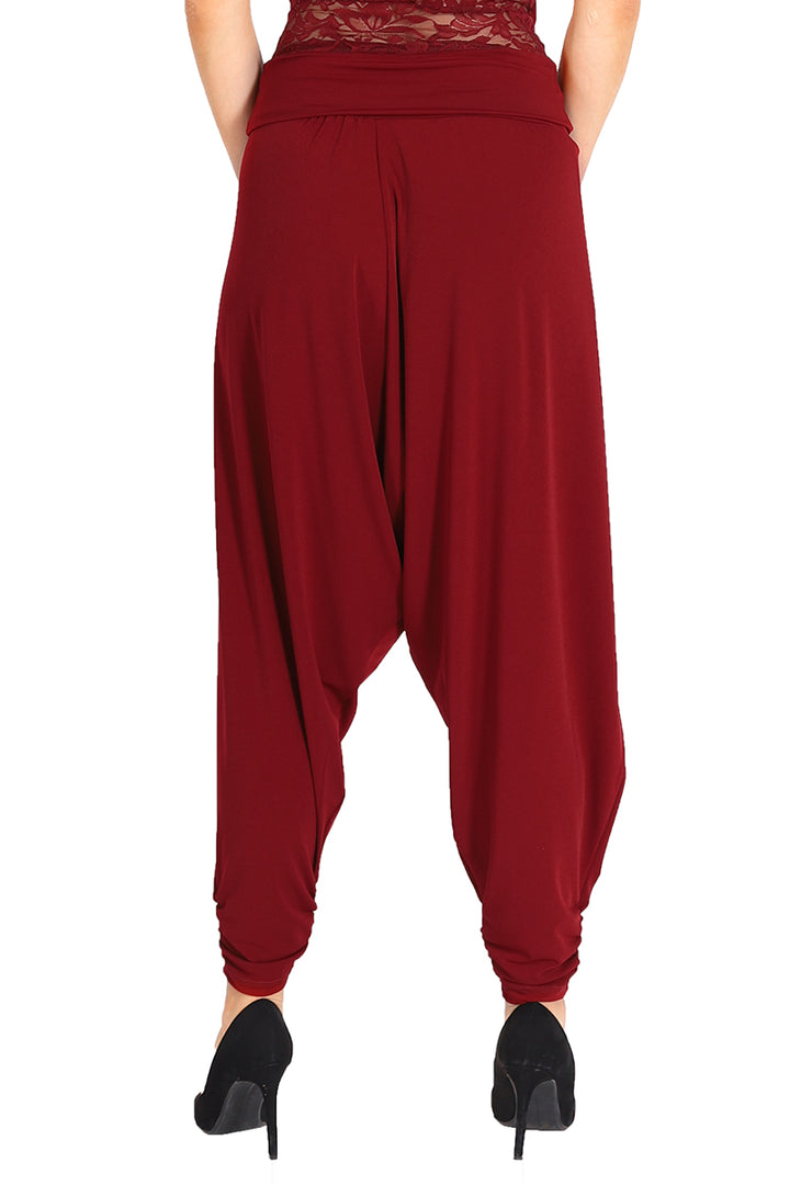 Modern harem style tango pants with wrap front - Burgundy