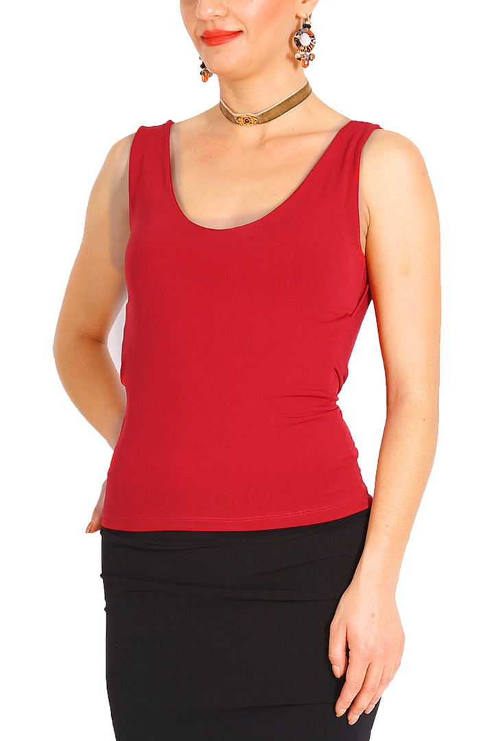 Red Tango Top With Back Draping and Strap