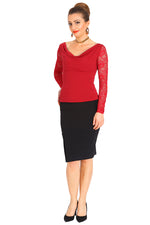 Load image into Gallery viewer, Red Tango Top With Lace Back And Long Sleeves