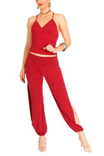 Load image into Gallery viewer, Red Gathered Tango Pants With Slits
