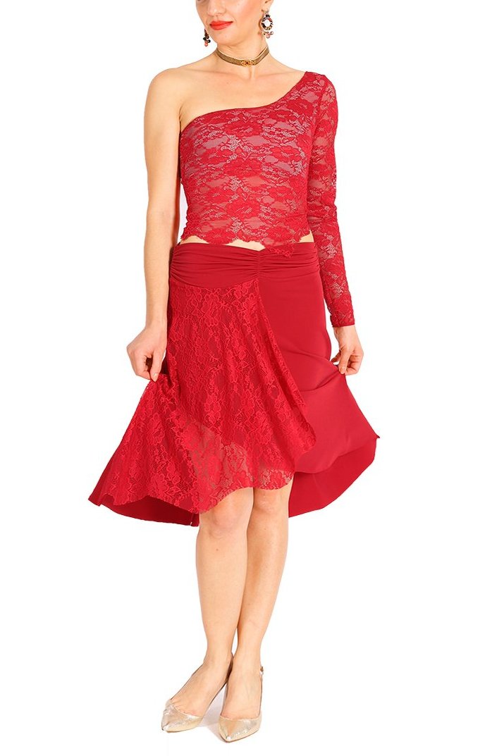 Red Tango Skirt with Lace Panel