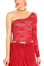 Load image into Gallery viewer, One-shoulder Red Lace Tango Top
