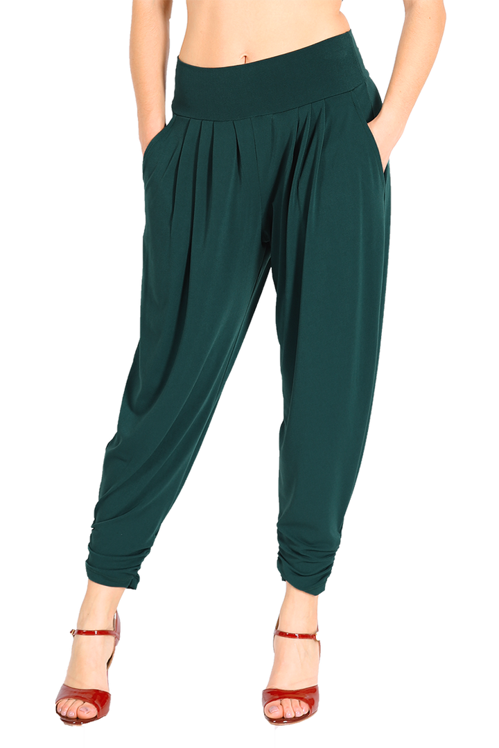 Harem Style Tango Pants with Pleated Front - Forest green