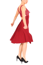 Load image into Gallery viewer, Red Crisscross Tango Dress with Lace &amp; Back Draping 