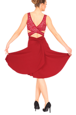 Load image into Gallery viewer, Red Crisscross Tango Dress with Lace &amp; Back Draping 
