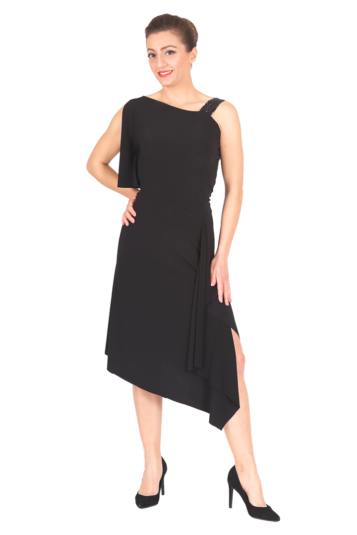 Black One-shoulder Asymmetric Tango Dress
