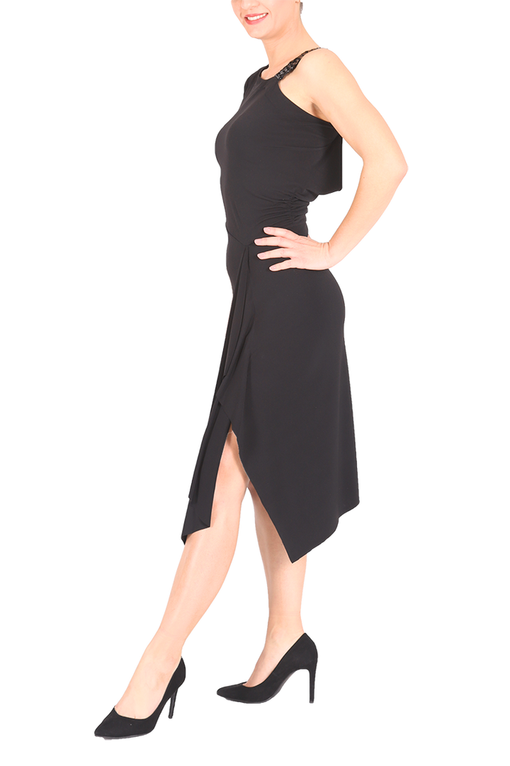 Black One-shoulder Asymmetric Tango Dress