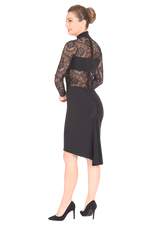 Load image into Gallery viewer, Black Tango Dress With Lace Details And Ruched Fishtail Skirt