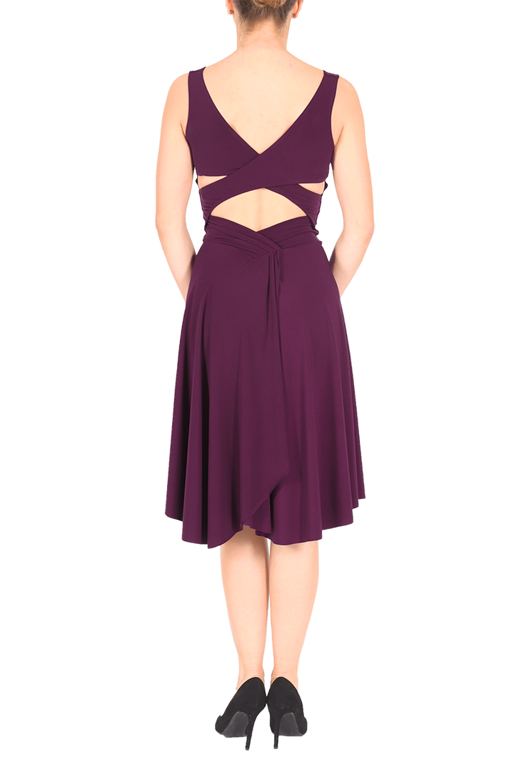 Eggplant tango dress with crisscross back and rich back draping