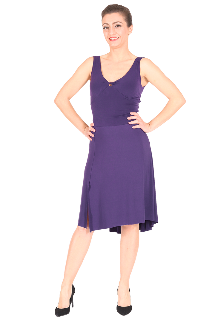 Purple tango dress with crisscross back and rich back draping