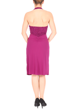 Load image into Gallery viewer, Halter neck tango dress with lace and front gatherings - dark fuchsia