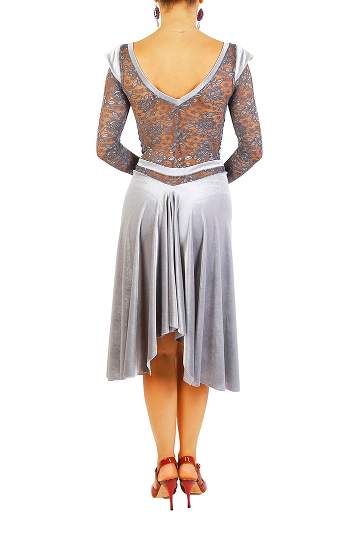 Gray Velvet Tango Dress With Lace Details