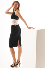 Load image into Gallery viewer, Black Dress With Off-White Lace