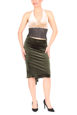 Load image into Gallery viewer, Olive Green Velvet Fishtail Tango Skirt
