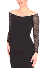 Load image into Gallery viewer, Black Tango Top With Lace Long Sleeves
