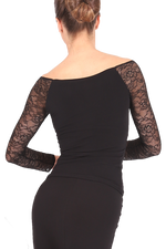 Load image into Gallery viewer, Black Tango Top With Lace Long Sleeves