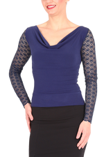 Load image into Gallery viewer, Dark Blue Tango Top With Lace Back And Long Sleeves