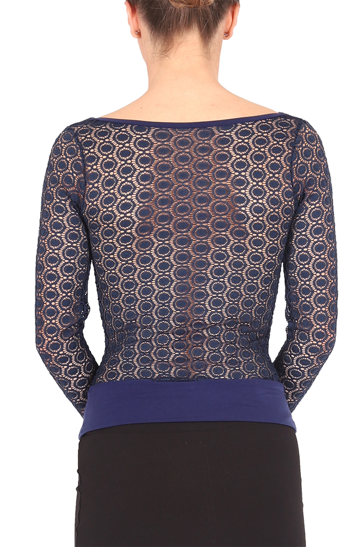 Dark Blue Tango Top With Lace Back And Long Sleeves