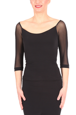 Load image into Gallery viewer, Black Tango Top With ¾ Tulle Sleeves