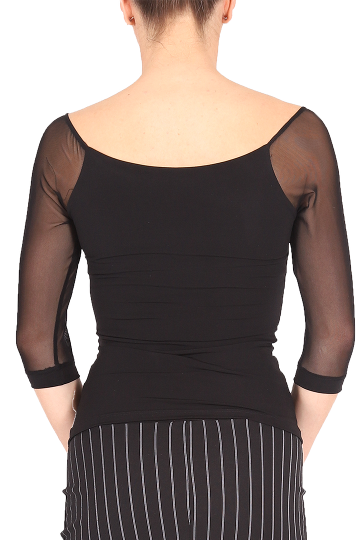 Black Tango Top With ¾ Tulle Sleeves