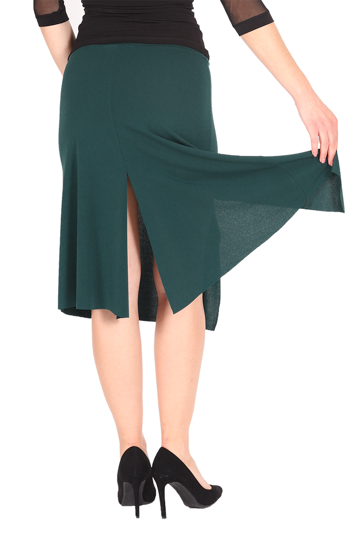 Forest Green Tango Dance Skirt With Slits