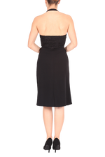 Load image into Gallery viewer, Halter neck tango dress with lace and front gatherings - black