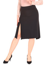 Load image into Gallery viewer, Tango dance skirt with rich back draping - black
