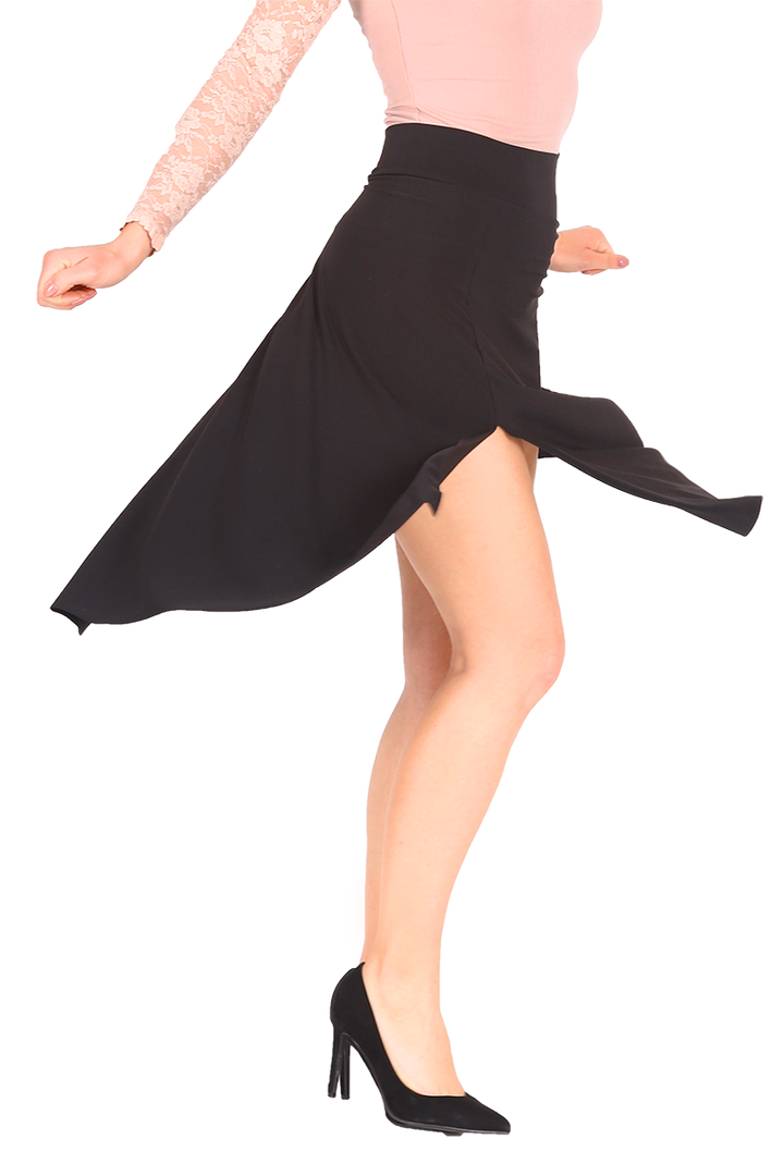 Tango dance skirt with rich back draping - black