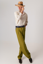 Load image into Gallery viewer, Olive Green Viscose Tango Pants With Front &amp; Back Pleat