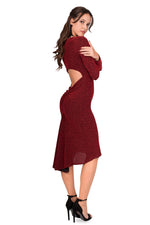 Load image into Gallery viewer, Red Sparkling Keyhole Back Long-Sleeved Fishtail Dress