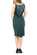 Load image into Gallery viewer, Elegant Tango Dress with Draped Lace Back - Forest green