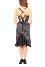 Load image into Gallery viewer, Black lace-up milonga dress with rich satin ruffles