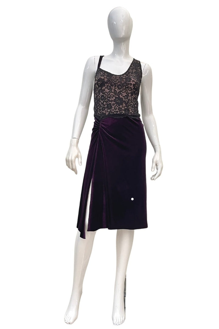 Purple Velvet Tango Dress With Floral Lace (M)
