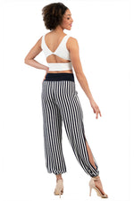 Load image into Gallery viewer, Black And White Striped Gathered Pants