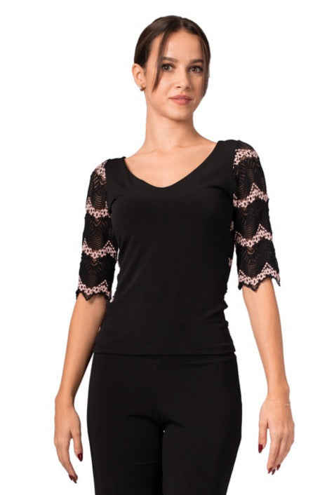 Black Blouse With Lace Back And Sleeves