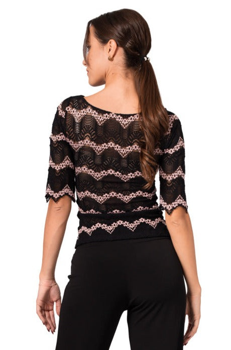 Black Blouse With Lace Back And Sleeves