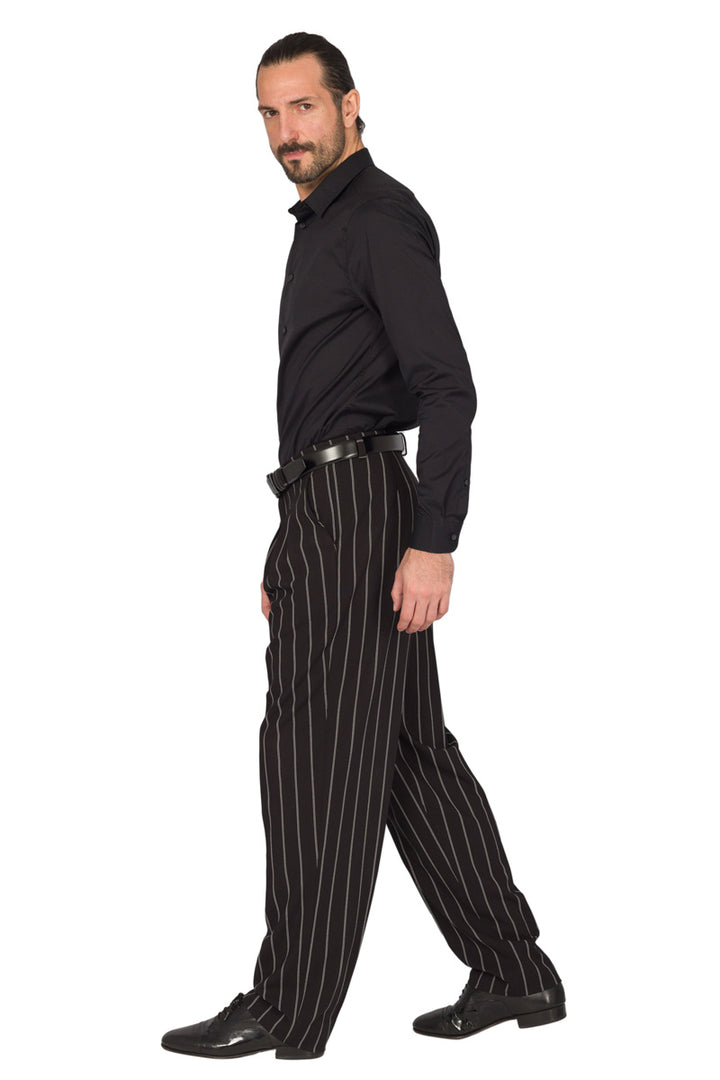 Black Bold Striped Tango Pants With Three Pleats 