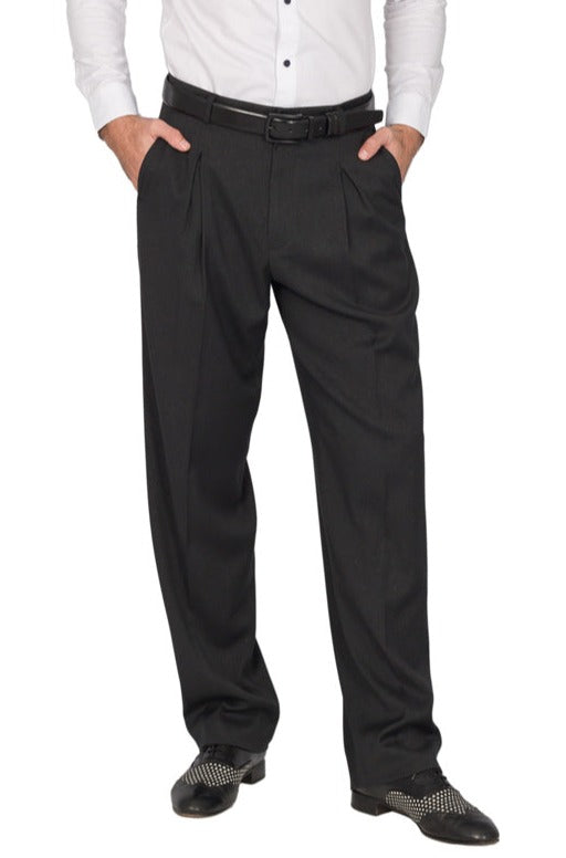 Black Fine Striped Tango Pants With Front And Back Pleat