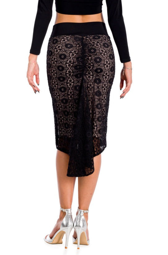 Black Floral Lace Fishtail Tango Skirt