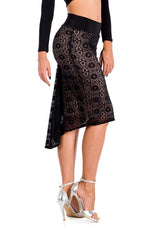 Load image into Gallery viewer, Black Floral Lace Fishtail Tango Skirt