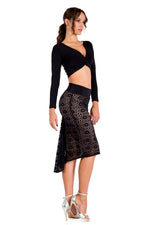 Load image into Gallery viewer, Black Floral Lace Fishtail Tango Skirt