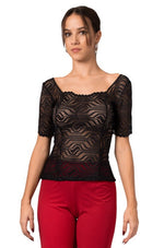 Load image into Gallery viewer, Black Lace See-through Top With Short Sleeves