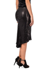 Load image into Gallery viewer, Black Paillette Fishtail Skirt With Velvet Waistband