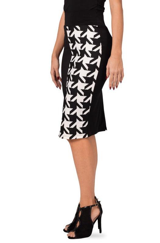 Black Pencil Skirt With Big B&W Houndstooth Pattern