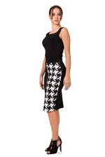 Load image into Gallery viewer, Black Pencil Skirt With Big B&amp;W Houndstooth Pattern