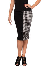 Load image into Gallery viewer, Black Pencil Skirt With Geometric PrintBlack Pencil Skirt With Black and White Houndstooth Pattern